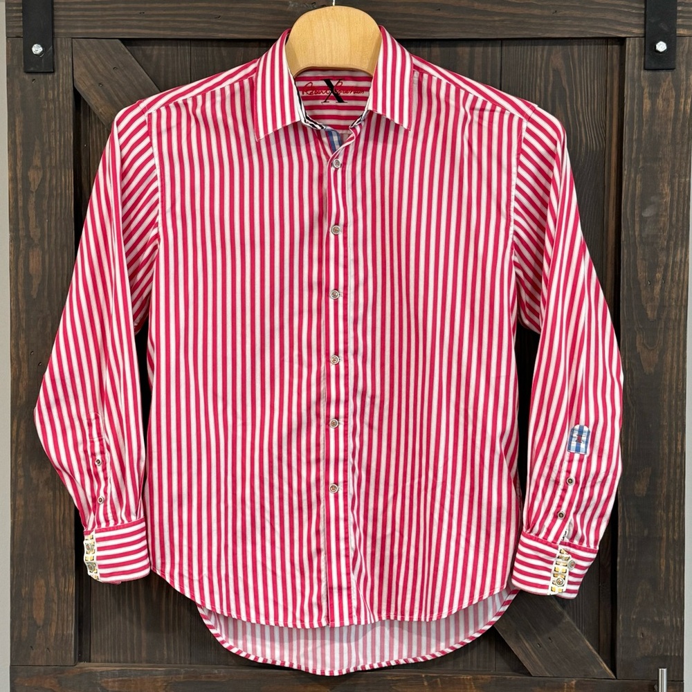 Robert Graham Men’s Pink and White Striped Long Sleeve Button Up Shirt Size XL